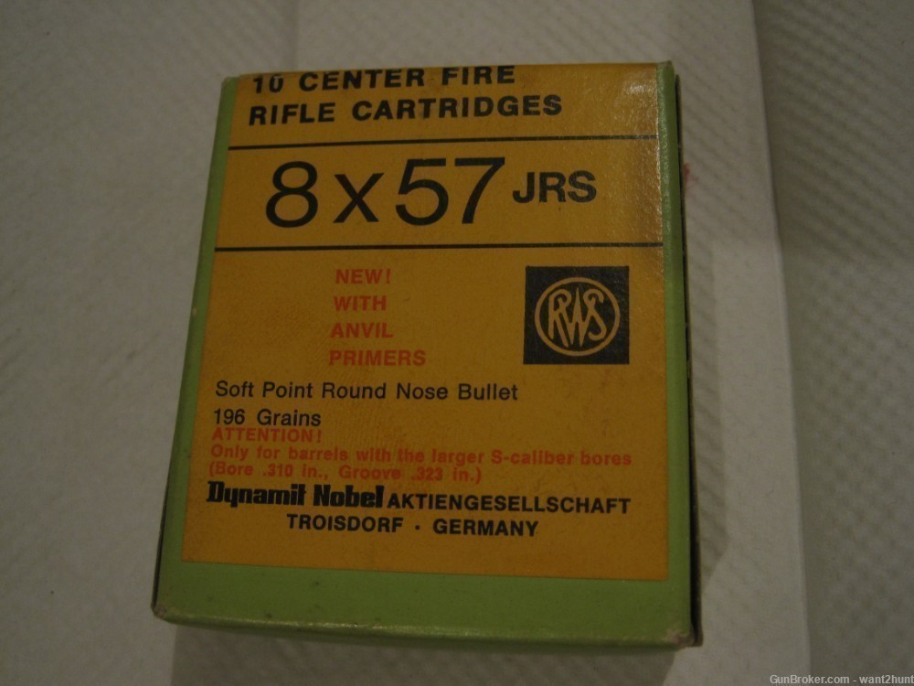 RWS 8x57 JRS RIMMED CARTRIDGE 8 Mm Mauser Drilling Ammo 196 GR SP RN