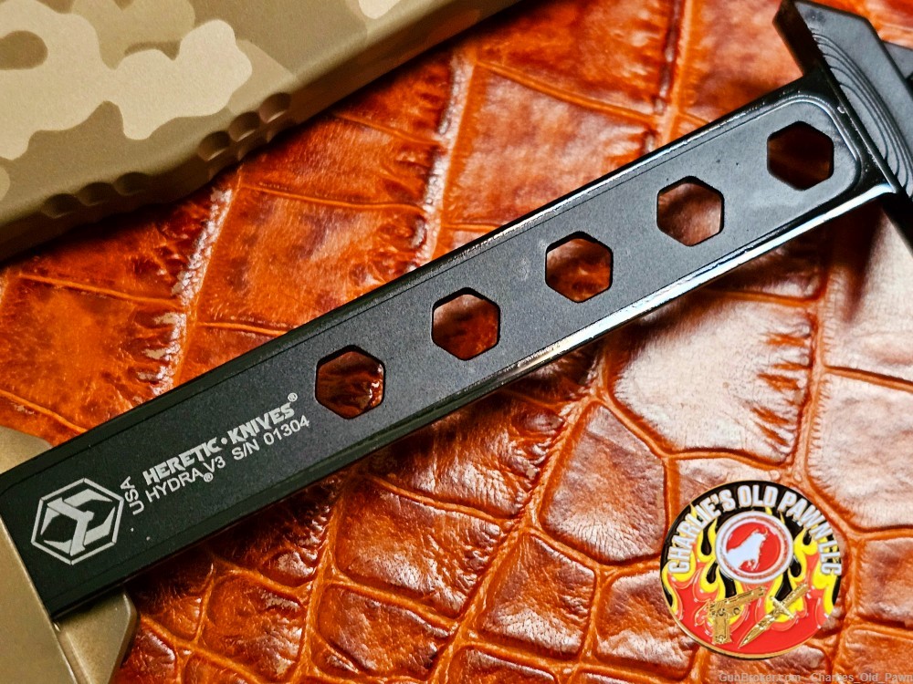 HERETIC KNIVES "HYDRA" OTF AUTO KNIFE TAN CAMO 3.6" RECURVE TWO-TONE -img-3