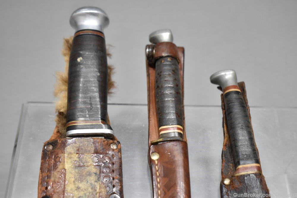 3 Vintage KA-BAR Kinfolks Hunting & Fishing Knives 1226 Leather Sheaths-img-2