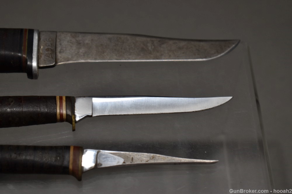 3 Vintage KA-BAR Kinfolks Hunting & Fishing Knives 1226 Leather Sheaths-img-11