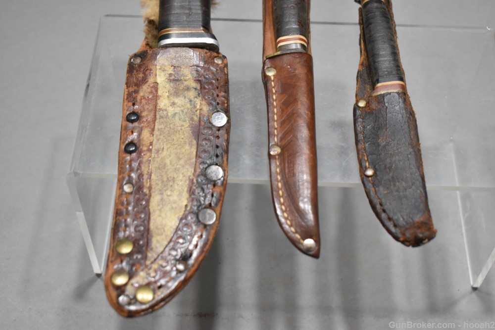 3 Vintage KA-BAR Kinfolks Hunting & Fishing Knives 1226 Leather Sheaths-img-1