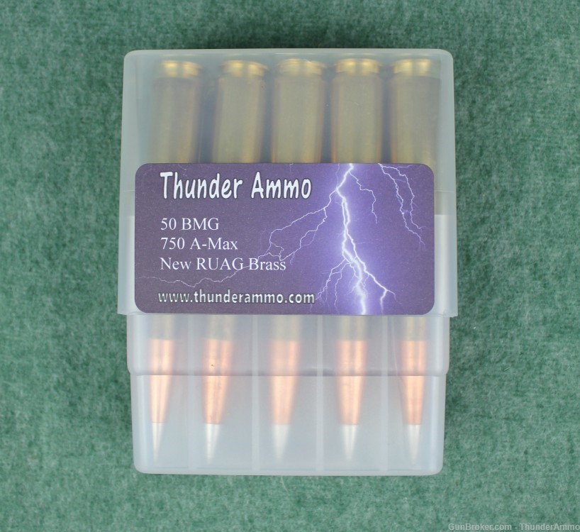 10ct Thunder Ammo 50 BMG SingleShot 750gr AMax New RUAG Brass Rifle