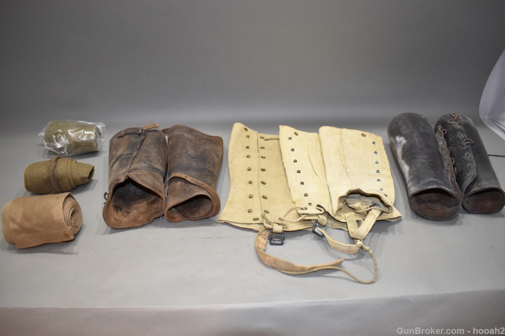 Mixed Lot 11 Leather Canvas & Cloth Leg Wraps Gaiters US? Foreign? READ-img-0
