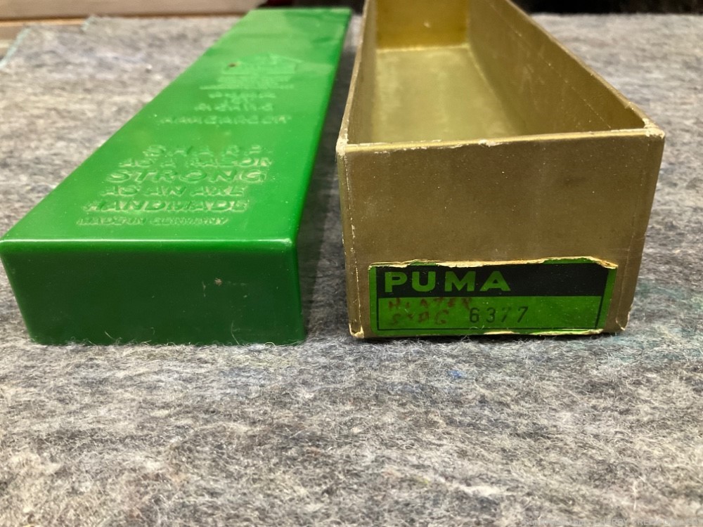Vintage puma Germany 1960s hunting knife white hunter box 6377 stag green -img-1