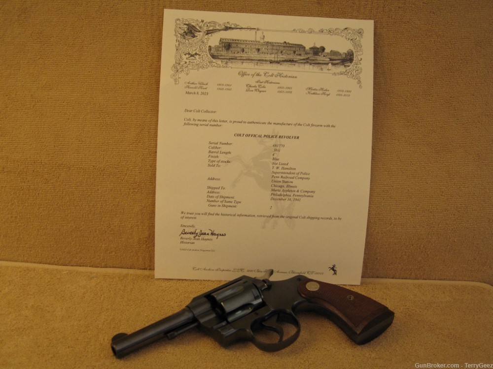 Colt Official Police, 1941.  Colt Archive Letter.  Rare Collector: Penn RR-img-2