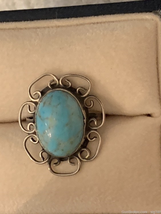 VINTAGE TAXCO MEXICAN STERLING SILVER TURQUOISE RING, SIZE 4-img-3