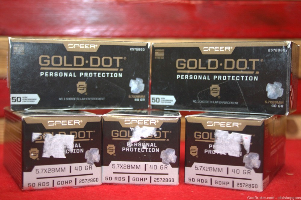Speer Gold dot 5.7x28mm 40 grain 250 rounds hollow point ammo 5 boxes-img-0