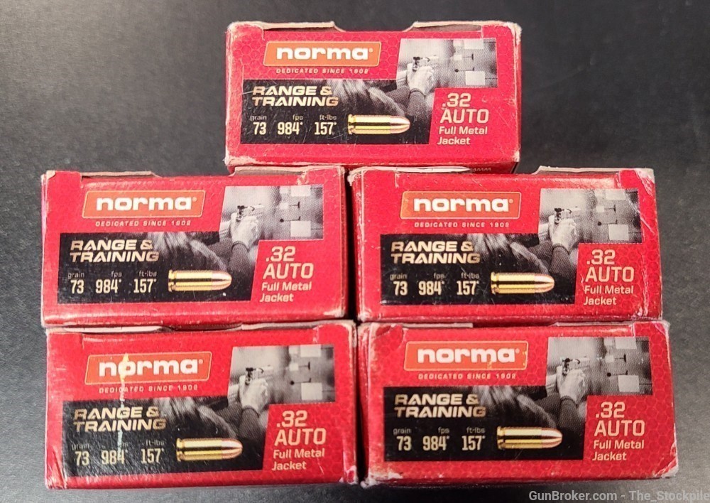 Norma 32 Auto 73gr FMJ Brass Euro Spec 7.65mm Lot of 250 Rounds NIB-img-0