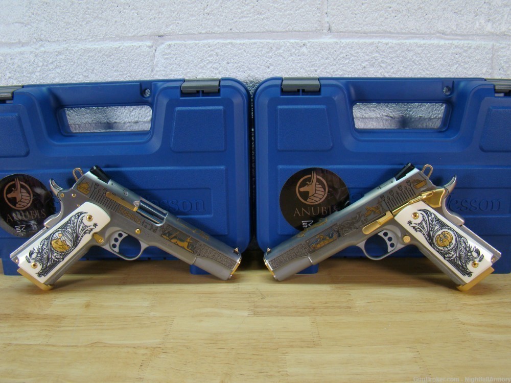 Pair of S&W Anubis Engraved 1911 .45ACP Pistols Gods of Egypt only 200 made-img-0
