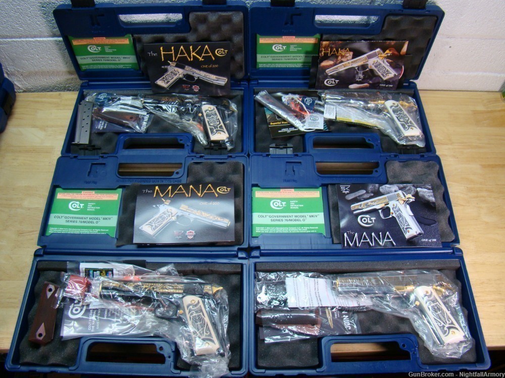 Complete set of 4 pistols Colt The MANA & HAKA .38 Super #111 of 200 made !-img-0