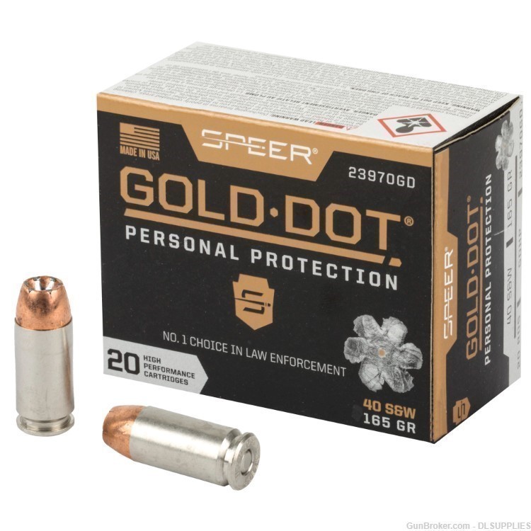 SPEER GOLD DOT .40 S&W 165 GRAIN JACKETED HOLLOW POINT GDHP 20 ROUND BOX-img-0