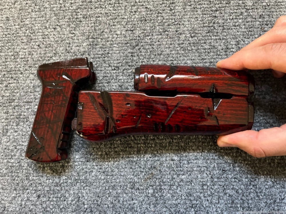 Blood Red Battle Scarred Solid Wood AK Handguard and Pistol grip Set-img-0
