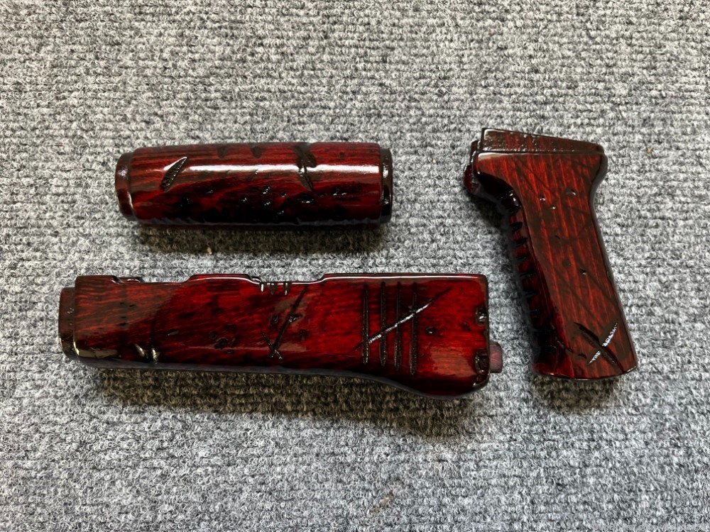 Blood Red Battle Scarred Solid Wood AK Handguard and Pistol grip Set-img-3