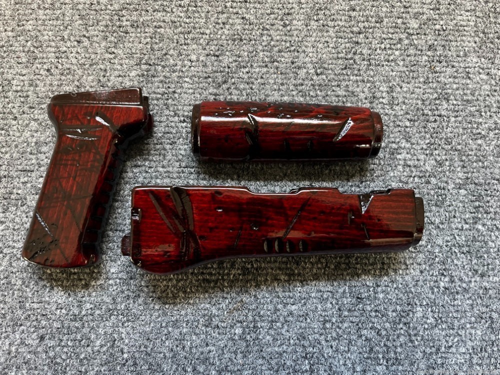 Blood Red Battle Scarred Solid Wood AK Handguard and Pistol grip Set-img-8