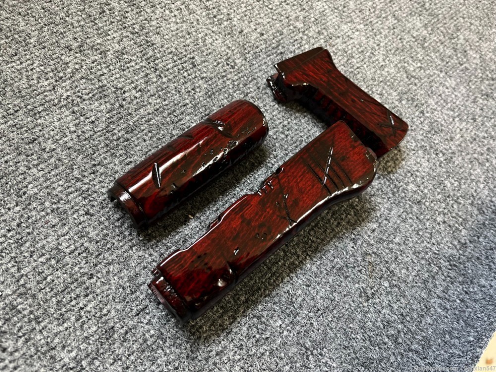 Blood Red Battle Scarred Solid Wood AK Handguard and Pistol grip Set-img-1