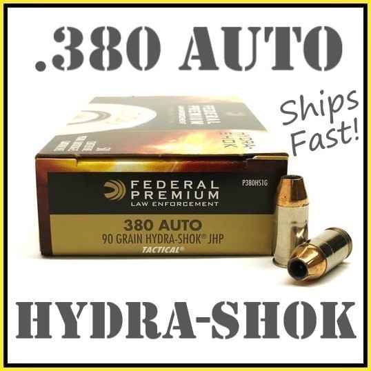 50rds Federal LE Premium Hydra Shok® .380 ACP Auto Hydra P380HS1G JHP 90gr-img-2