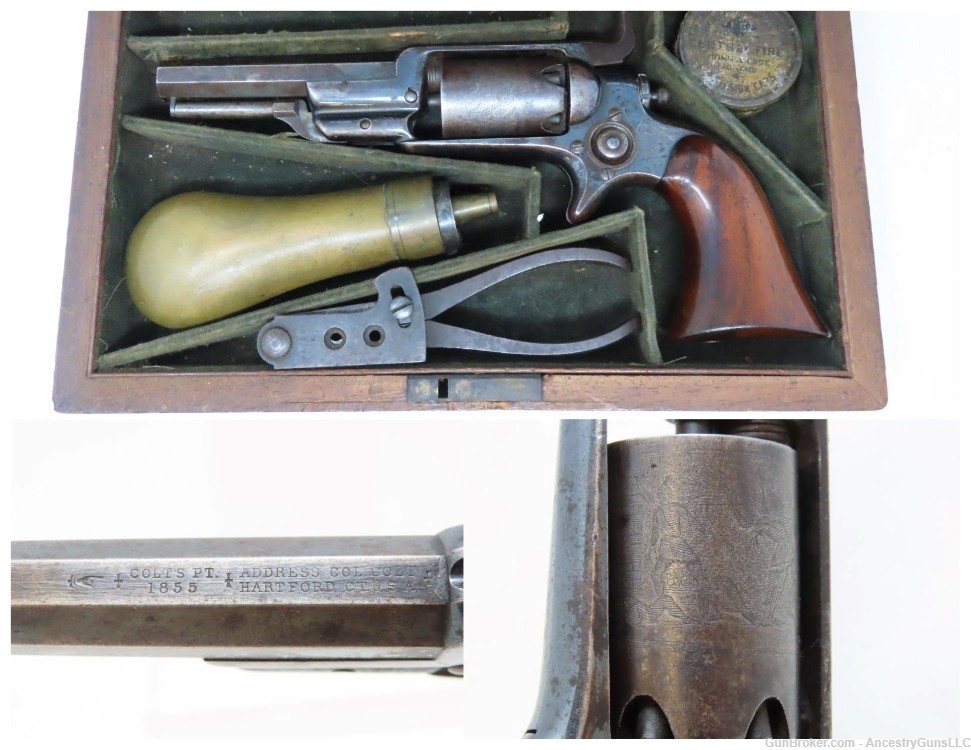 CASED Antique CIVIL WAR COLT Model 1855 “ROOT” Side-Hammer POCKET Revolver -img-0