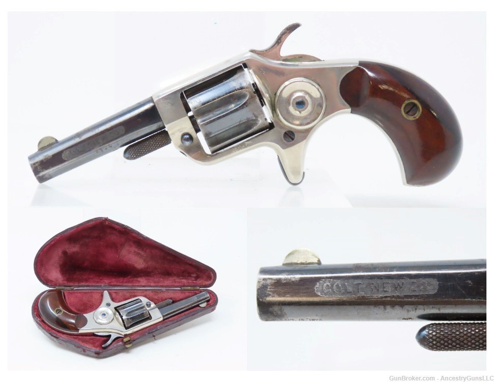 PIPE CASED ENGLISH Antique COLT “NEW LINE” .22 Cal. Rimfire ETCHED Revolver-img-0
