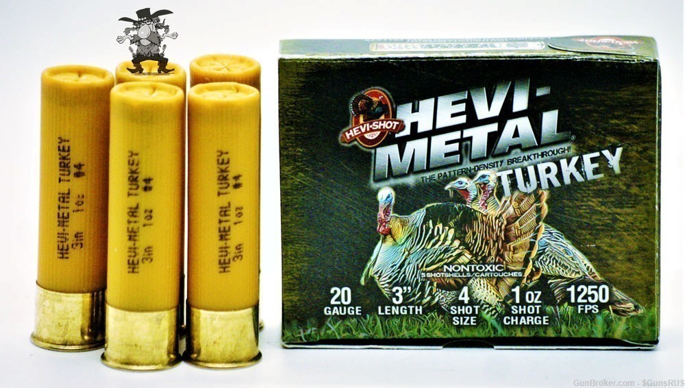 HEVI METAL 20 Gauge BISMUTH/STEEL TURKEY 3" SHELL No.4 SHOT 1oz Shot -5 Rds-img-2