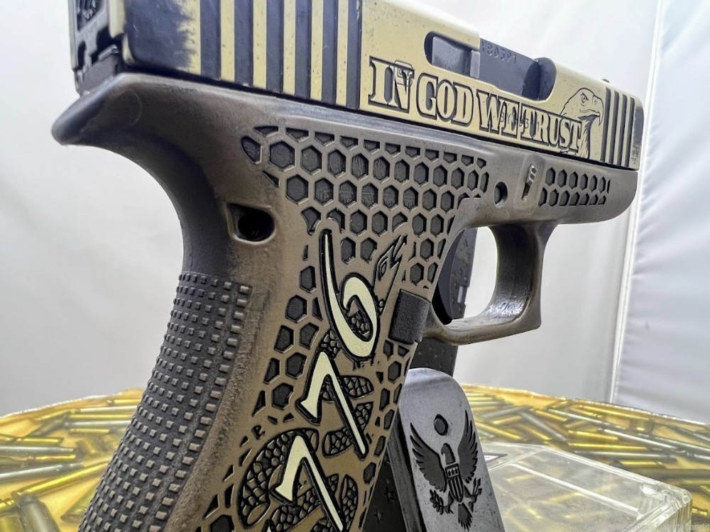 Freedom Glock 43X 9mm 2A Battleworn Engraved w/ Custom Case-img-6