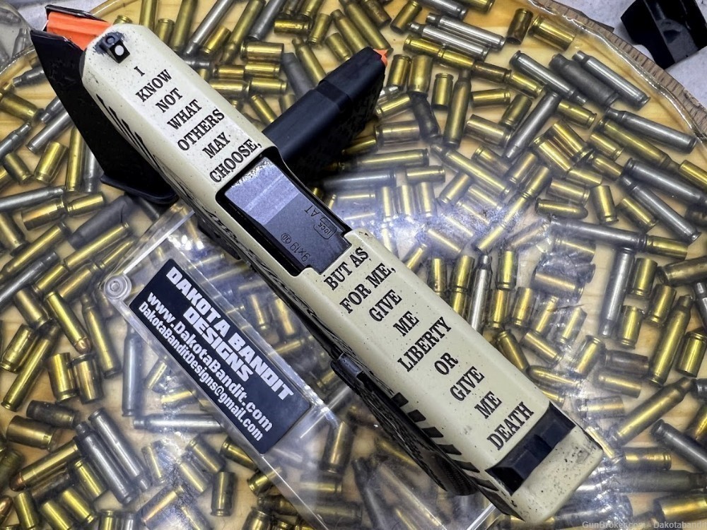 Freedom Glock 43X 9mm 2A Battleworn Engraved w/ Custom Case-img-2