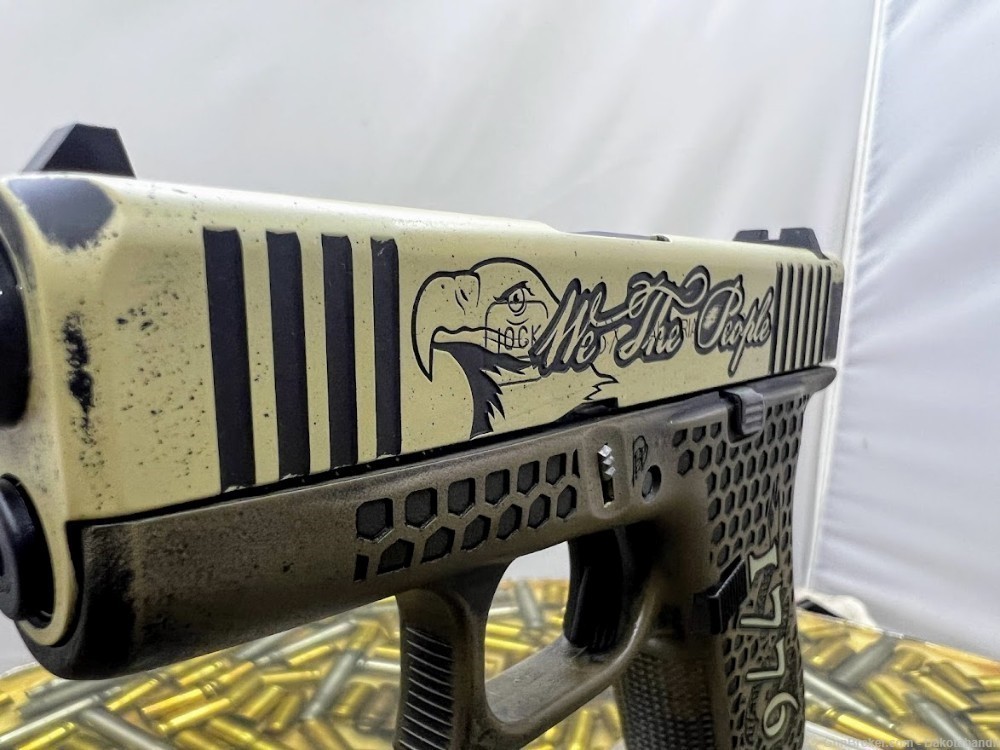 Freedom Glock 43X 9mm 2A Battleworn Engraved w/ Custom Case-img-4