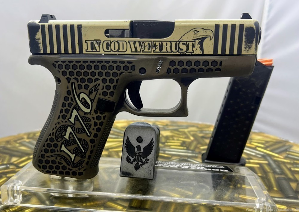 Freedom Glock 43X 9mm 2A Battleworn Engraved w/ Custom Case-img-10