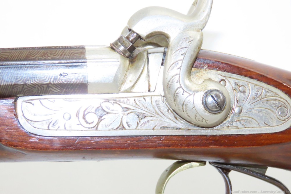 NICE Antique BELGIAN 36 Bore DOUBLE BARREL Percussion Shotgun CARVED STOCK -img-5