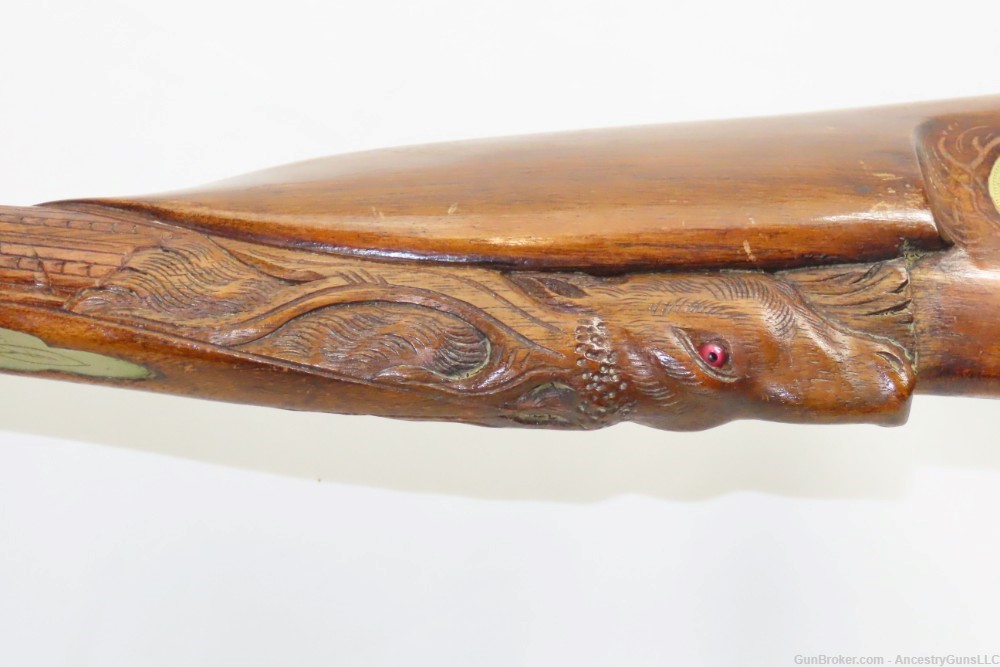 NICE Antique BELGIAN 36 Bore DOUBLE BARREL Percussion Shotgun CARVED STOCK -img-7