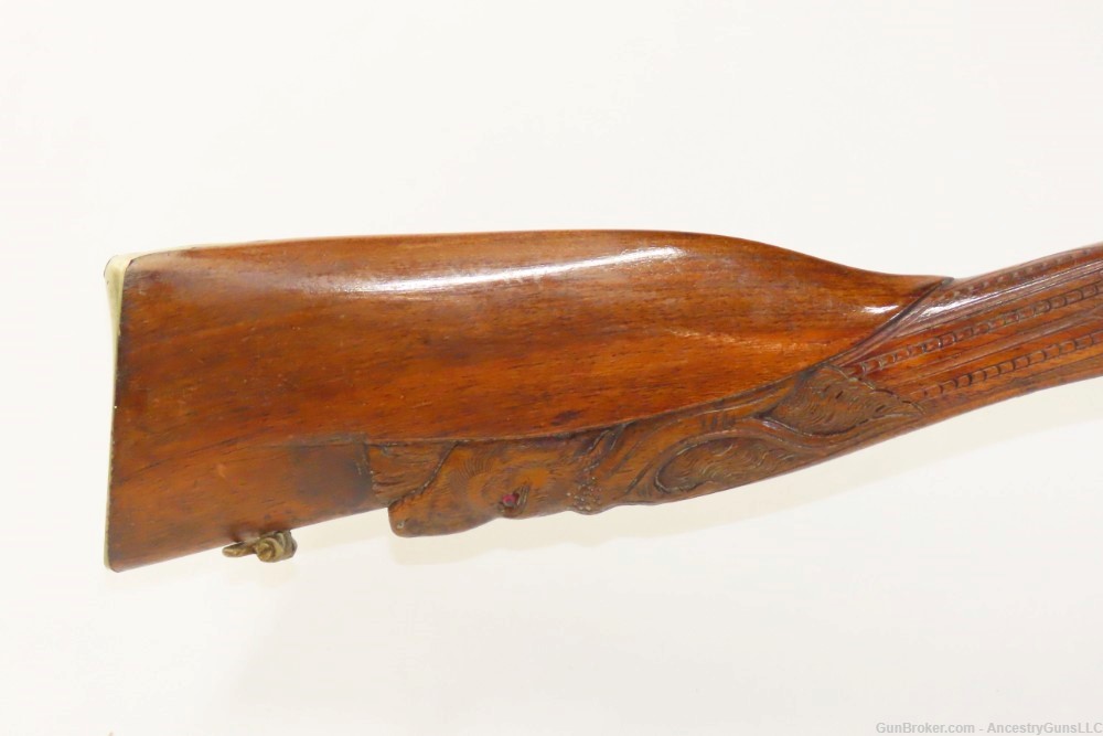 NICE Antique BELGIAN 36 Bore DOUBLE BARREL Percussion Shotgun CARVED STOCK -img-17