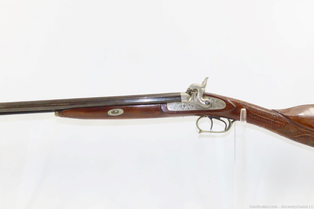 NICE Antique BELGIAN 36 Bore DOUBLE BARREL Percussion Shotgun CARVED STOCK -img-3