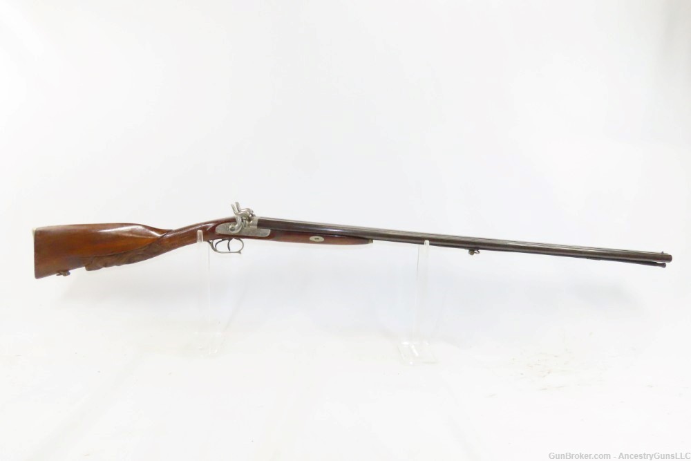 NICE Antique BELGIAN 36 Bore DOUBLE BARREL Percussion Shotgun CARVED STOCK -img-16