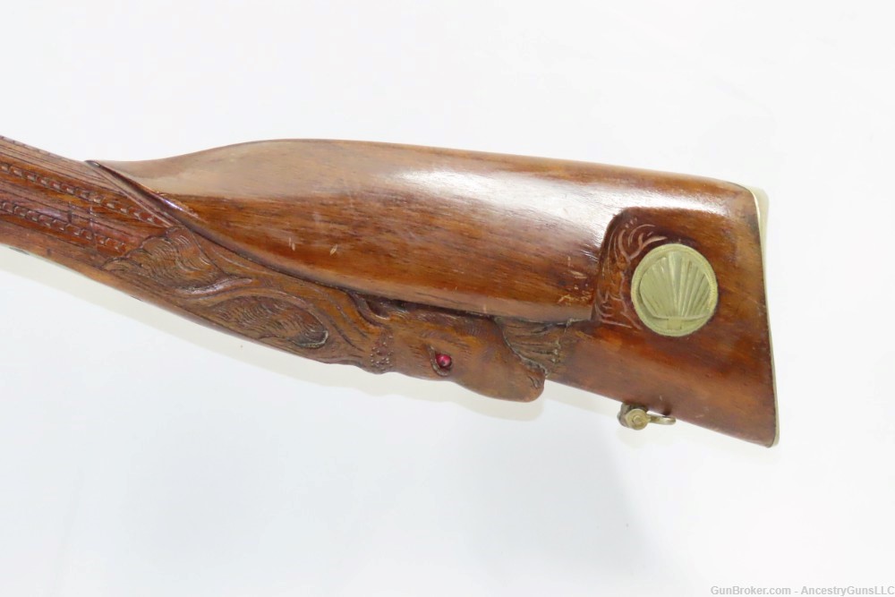 NICE Antique BELGIAN 36 Bore DOUBLE BARREL Percussion Shotgun CARVED STOCK -img-2