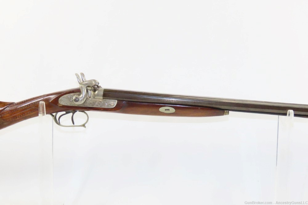 NICE Antique BELGIAN 36 Bore DOUBLE BARREL Percussion Shotgun CARVED STOCK -img-18