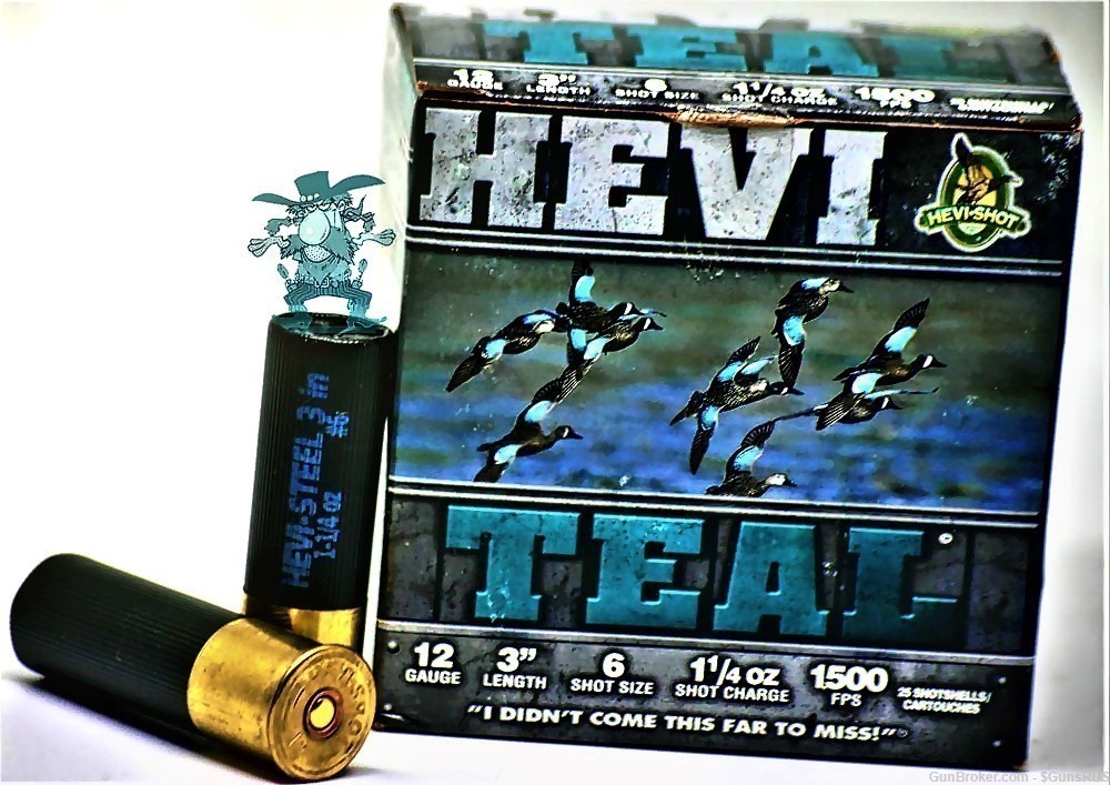 HEVI TEAL 12 GA 3" SHELL No6 SHOT 1¼oz STEEL Shot 1500FPS 6 STEEL 25 RDS-img-3