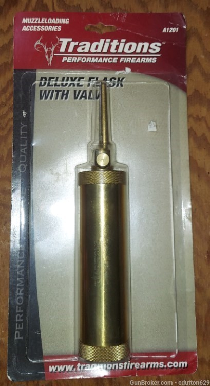 Traditions black powder deluxe brass flask with valve NOS-img-0