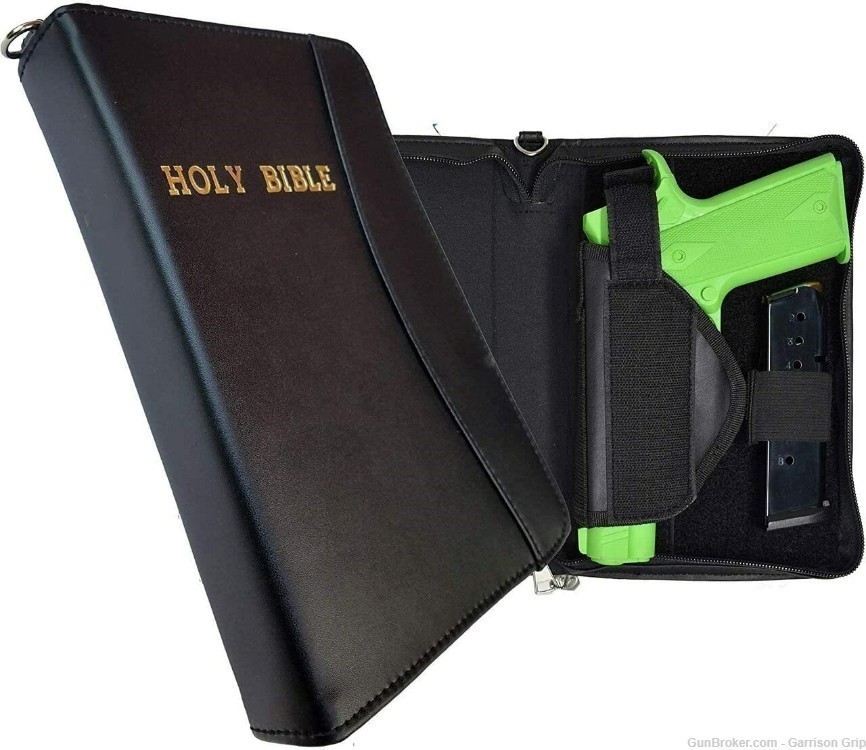 Premium Faux Leather Locking Gun Case w/ Holy Bible logo for LG Guns-img-0