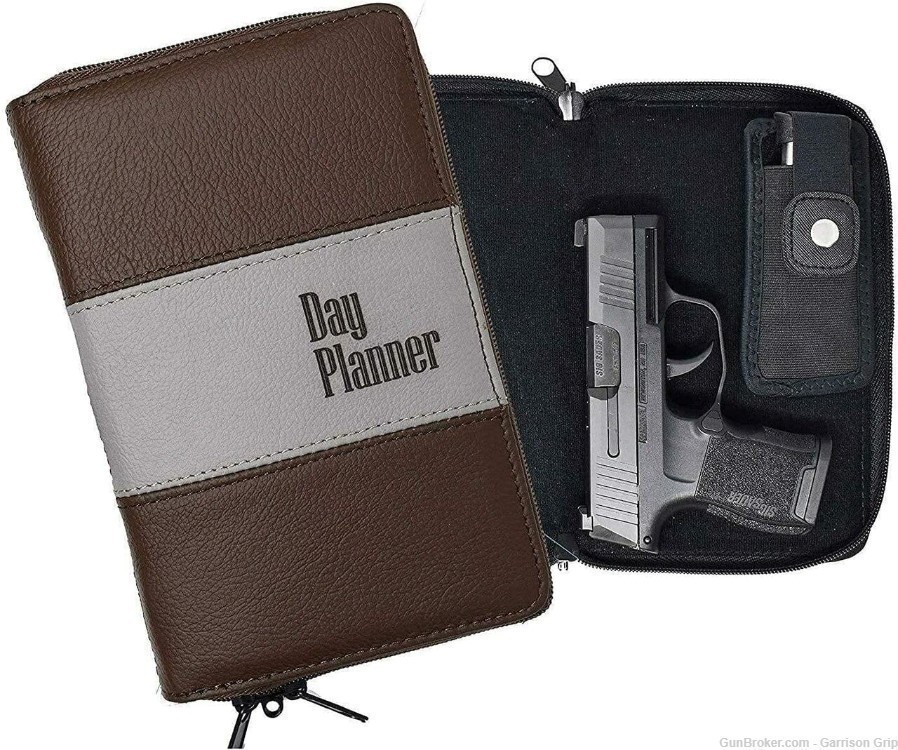 Leather Locking Day Planner Gun Case for Subcompacts (GTSN) BRN-img-0