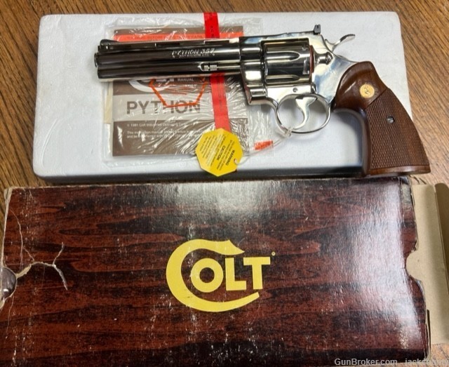 1981, Nickel, Colt, Python, .357, 6", Factory Fired Only,, Box , Paper  -img-0