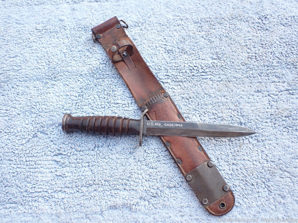 US WWII CASE 1943 M3 BLADE MARKED FIGHTING KNIFE WITH M6 MILSCO SCABBARD-img-46