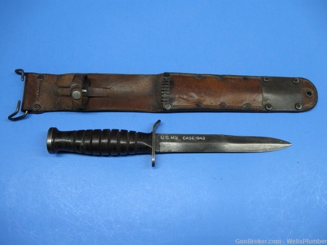 US WWII CASE 1943 M3 BLADE MARKED FIGHTING KNIFE WITH M6 MILSCO SCABBARD-img-0