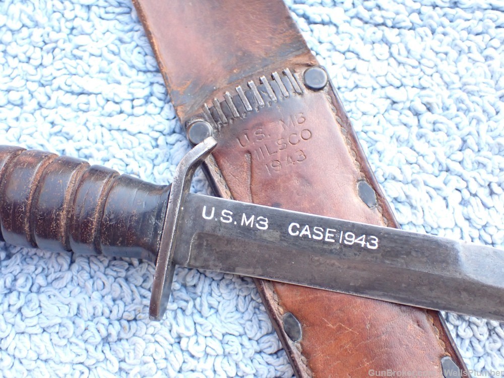US WWII CASE 1943 M3 BLADE MARKED FIGHTING KNIFE WITH M6 MILSCO SCABBARD-img-45