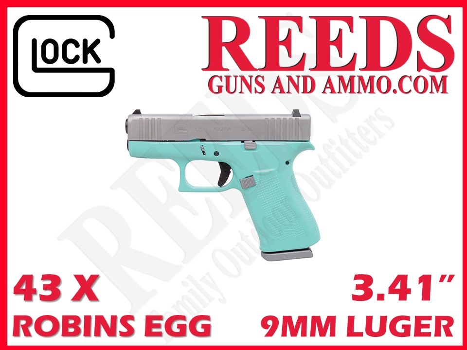 Glock 43 X Robins Egg Silver 9mm 3.41in 2-10Rd Mags PX4350201RESA-img-0