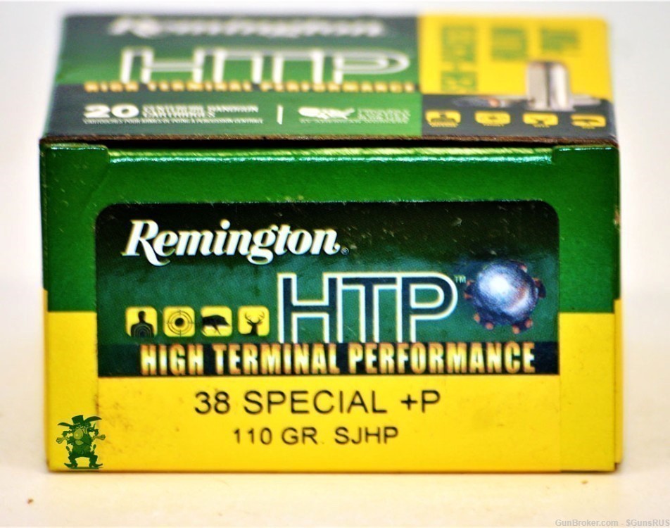 38 Special +P Remington HTP SJHP Fast 110 Grain 38+P Nickel/Brass 20 Round-img-1