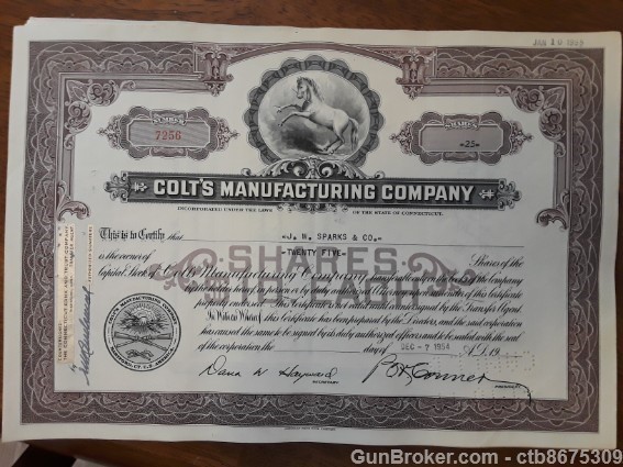 Colt Firearms Stock Certificate-img-0