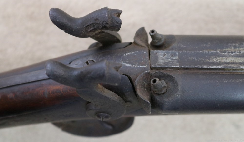 Antique percussion 12 gauge SXS shotgun from Tombstone AZ 40" barrels-img-11