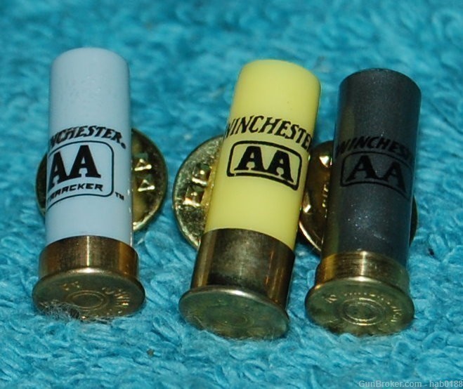 3 Winchester AA Shotgun Shell White Grey Yellow Tie Hat Lapel Pin Pinback-img-0