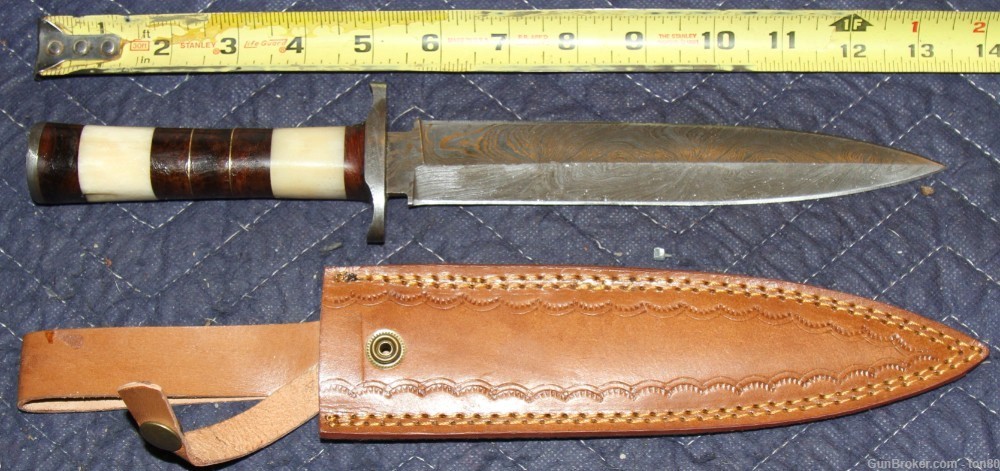 CUSTOM HANDMADE DAMASCUS DAGGER KNIFE 13.5 INCH WITH LEATHER-img-0