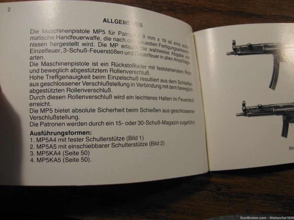 Original German Heckler Koch MP5A4 manual in German NEW-img-2