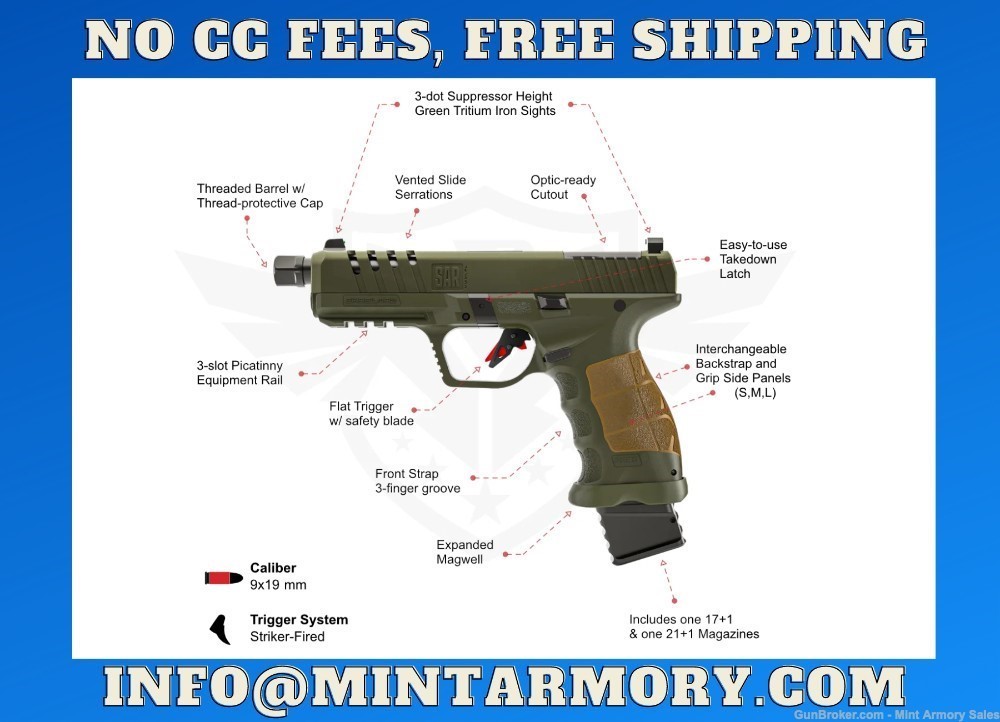SAR9 SOCOM OD GREEN with Threaded Barrel, 9mm NEW IN THE BOX-img-2